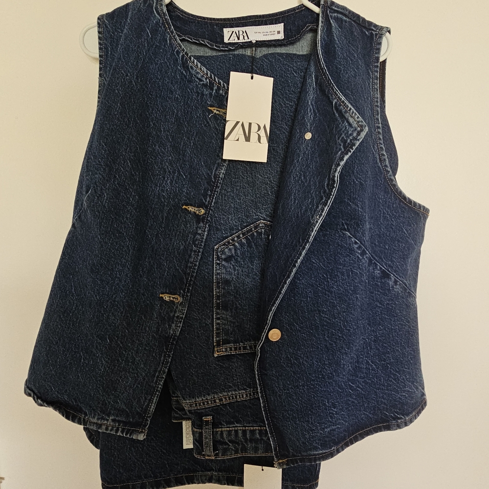 Zara Denim Vest and Jeans Set With Belt